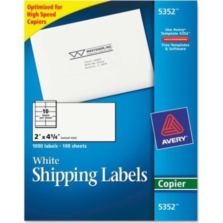 AVERY Avery® Self-Adhesive Shipping Labels for Copiers, 2 x 4-1/4, White, 1000/Box 5352